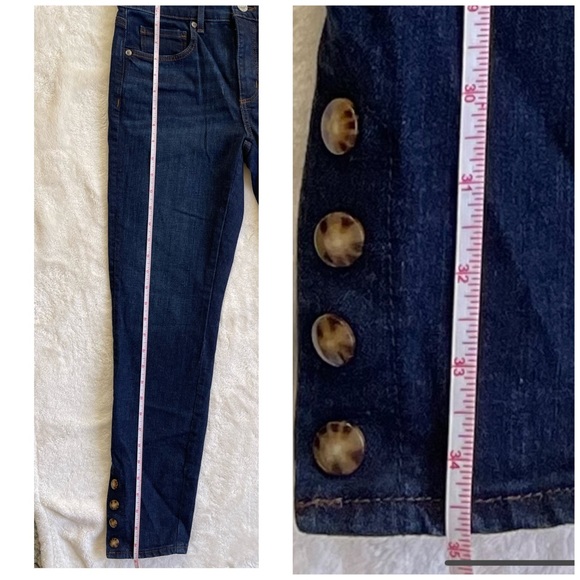 LOFT Dark Wash Skinny Jeans With Buttons at Ankles - Picture 15 of 15